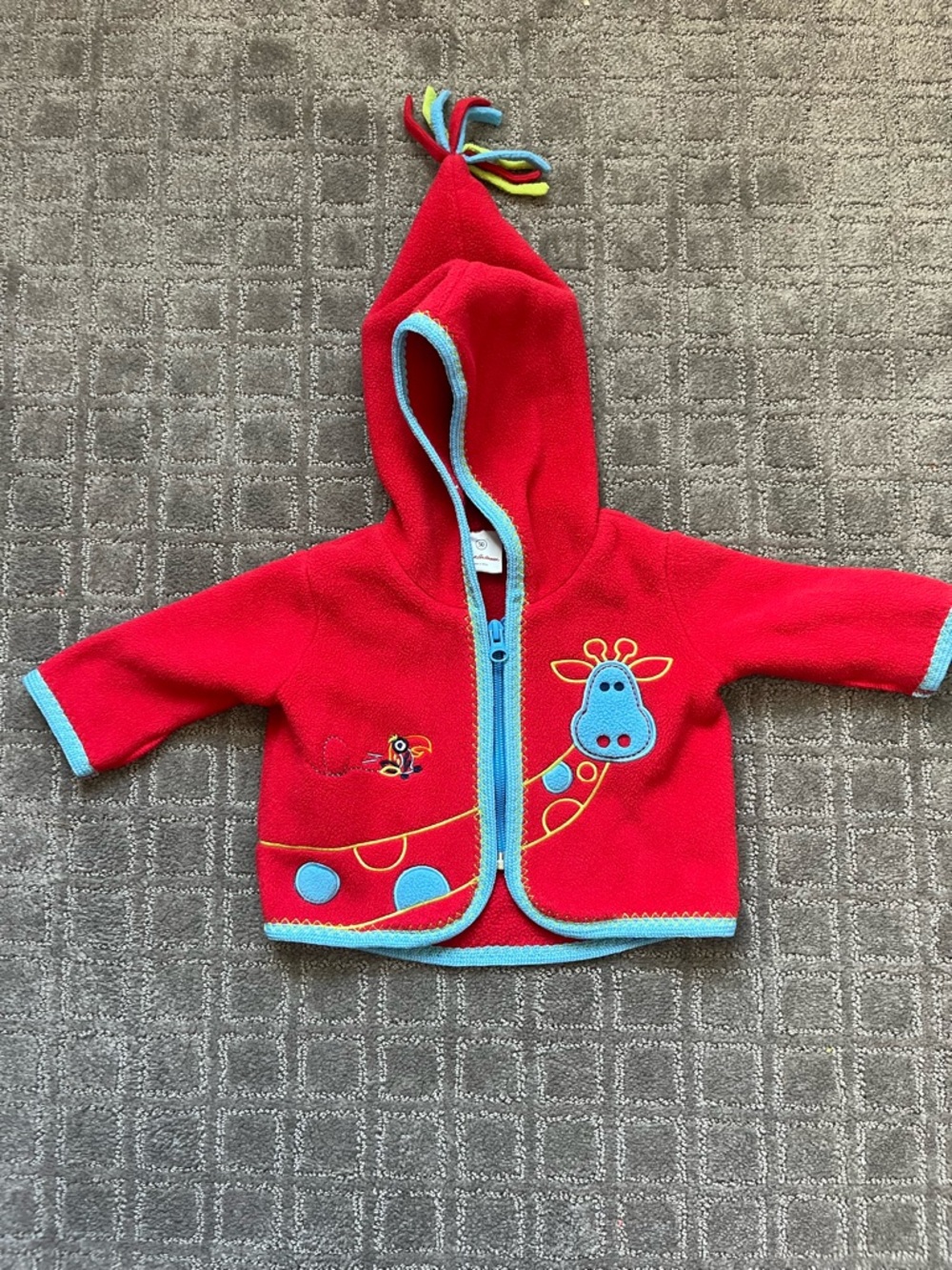 Hanna Andersson Red Hooded Baby Jacket with Giraffe Applique
